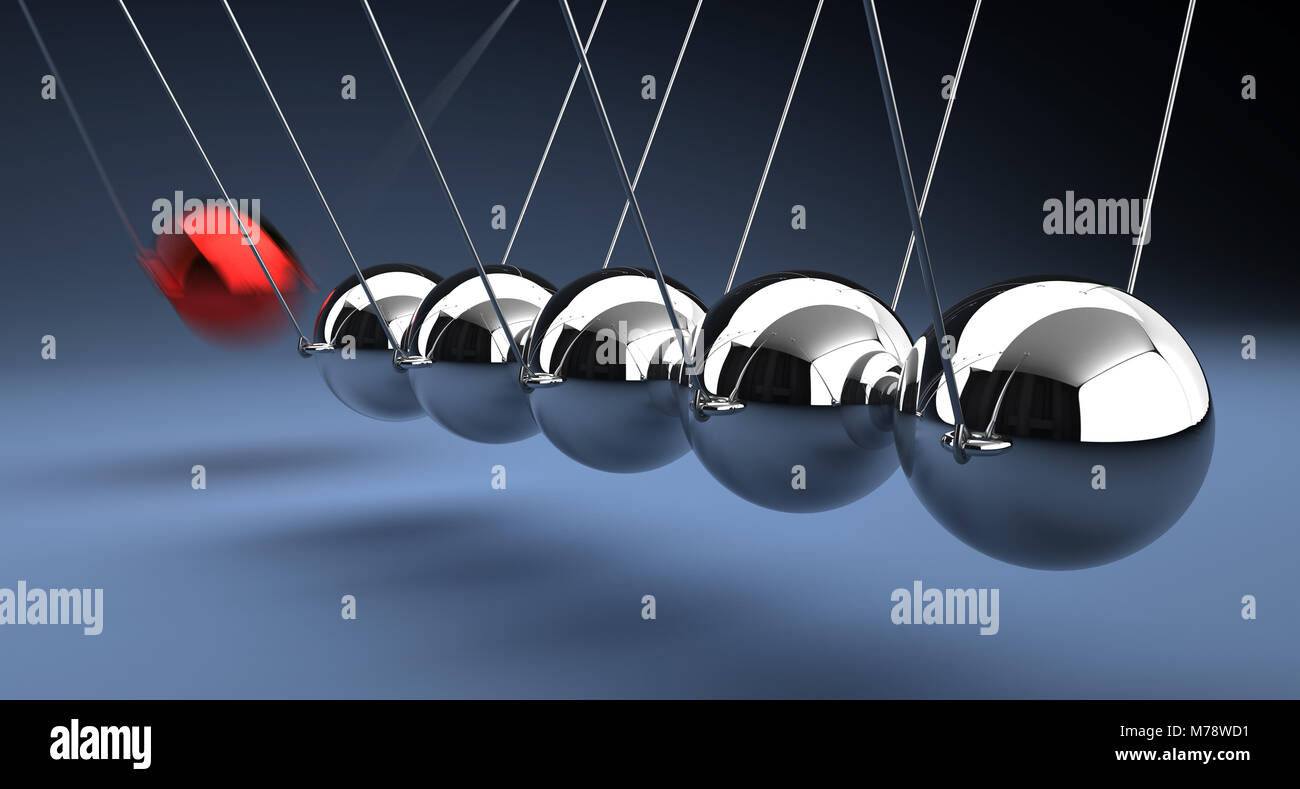 Newton's Cradle With Red Ball Stock Photo