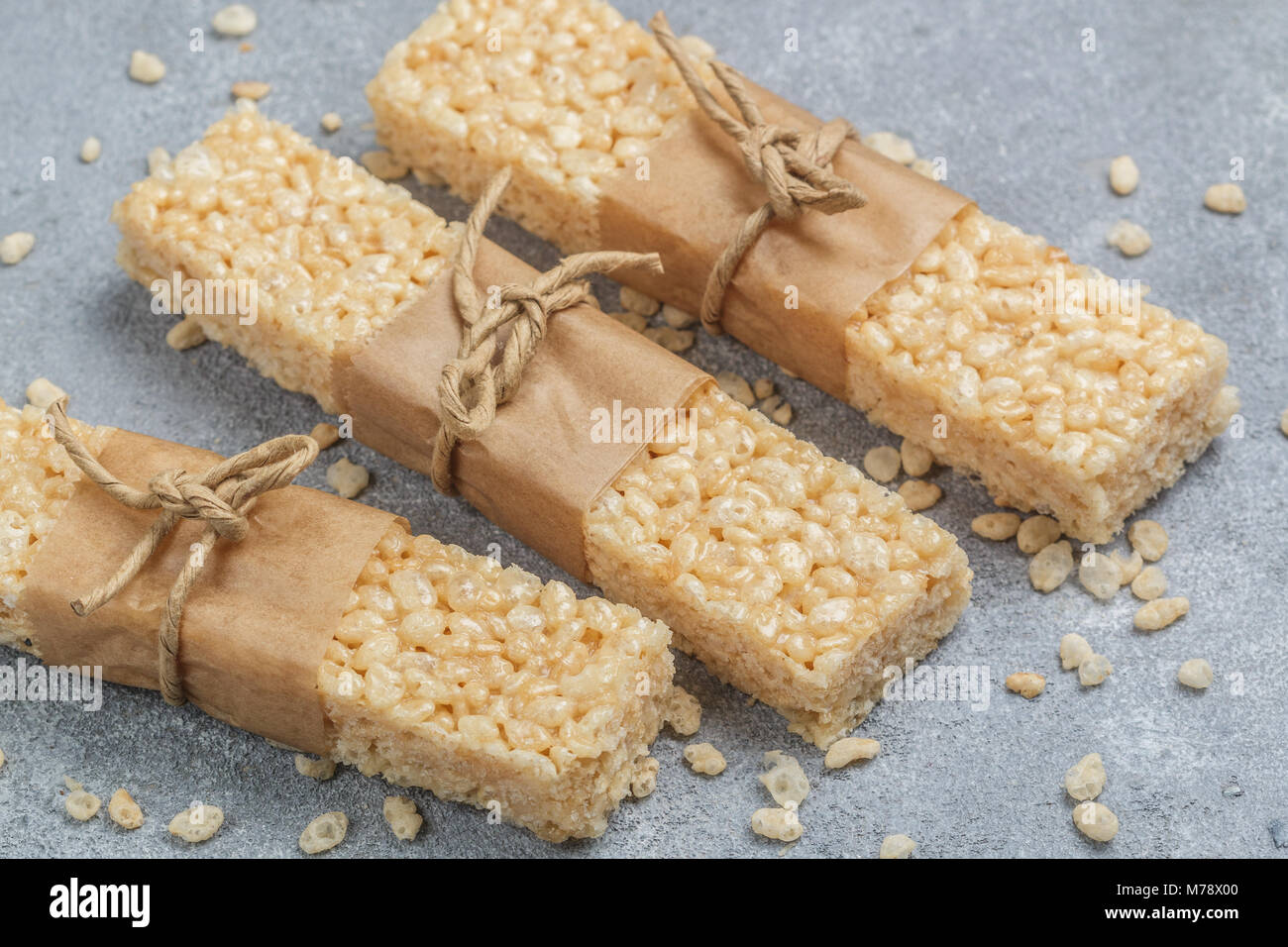 Johnsof Rice Bars Crispy rice bars with honey and marshmallows. Healthy snack. Selective ...