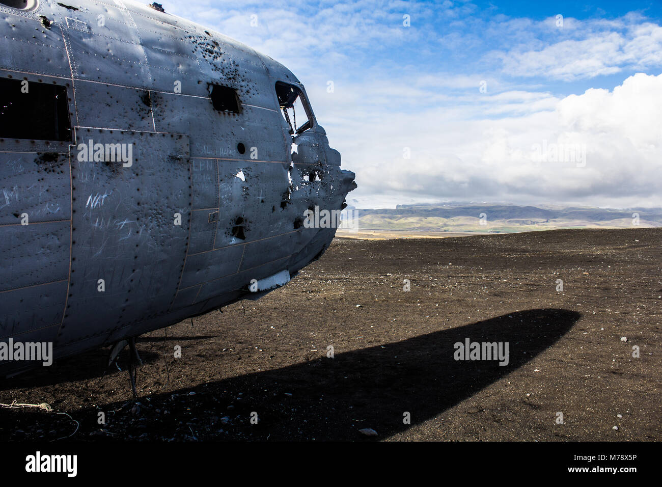 crashed United States Navy Douglas Super DC-3 plane on Sólheimasandur beach in Iceland Stock Photo