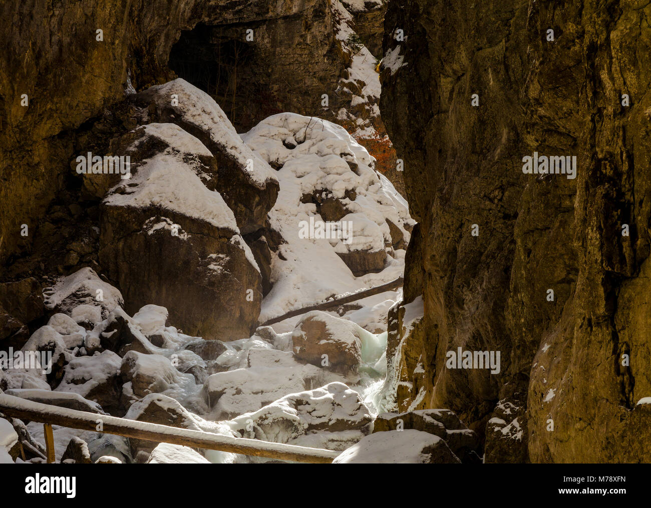 Ice Fall And Icicles In The Partnach Gorge, Bavaria, Germany Stock Photo