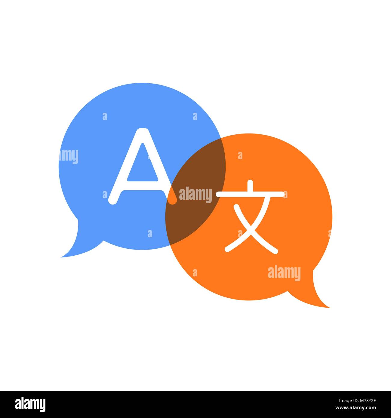 Speech social bubbles with translate icon. Concept illustration for translation idea or international communication. EPS10 vector. Stock Vector