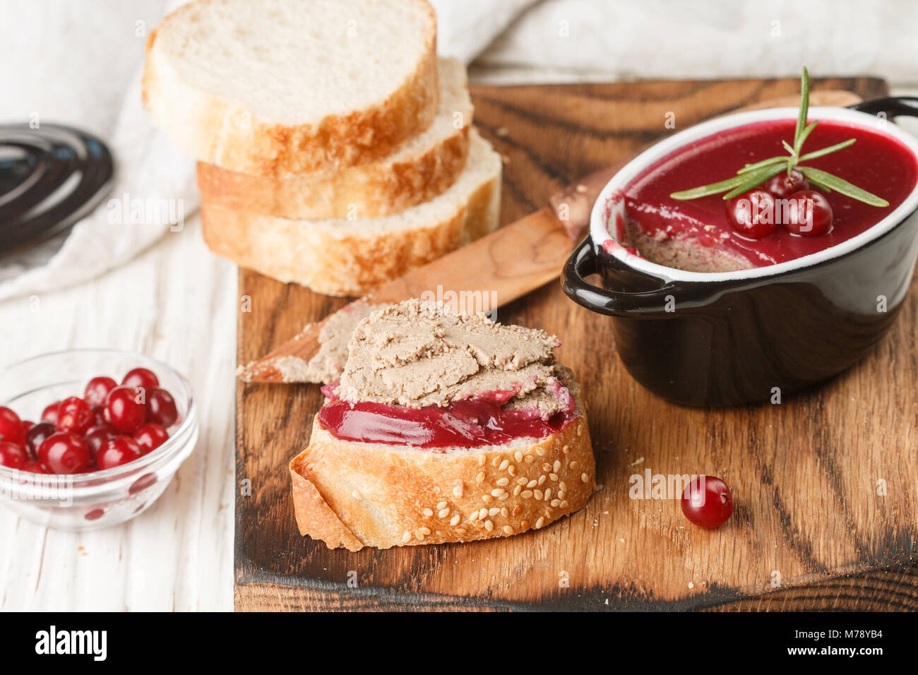 Fresh homemade chicken liver pate (rabbit, goose) with cranberry sauce