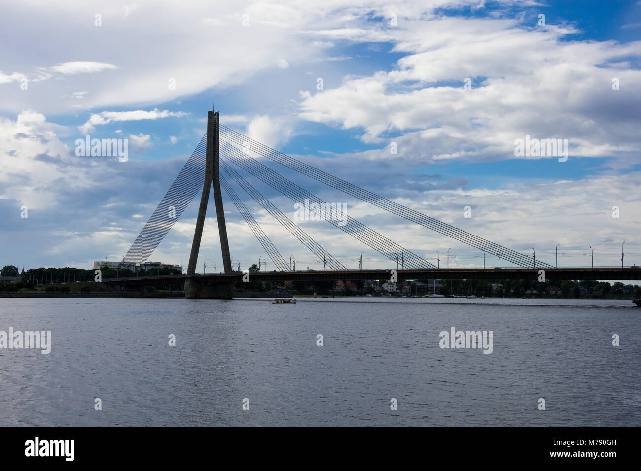 Daugava River and Vansu Bridge (Vansu tilts). Riga, Latvia Stock Photo