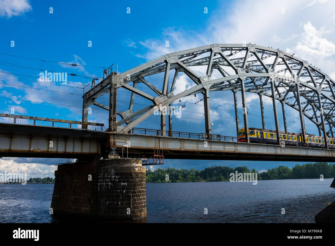 Railway Bridge (Dzelzcela tilts) over Daugava River. Riga, Latvia Stock Photo