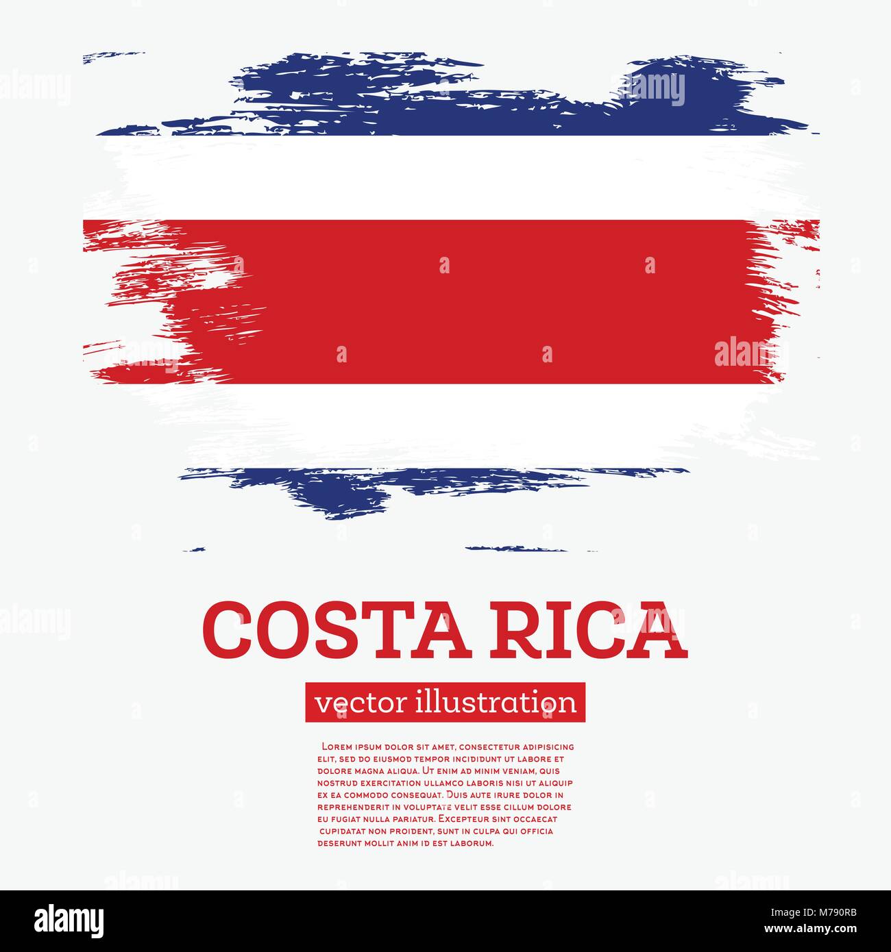 Costa Rica Flag with Brush Strokes. Vector Illustration. Stock Vector