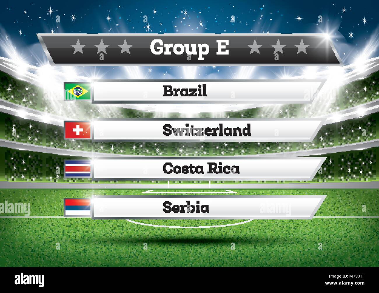 Football Championship Group E. Vector Illustration. Soccer World Tournament. Draw Result. Stock Vector