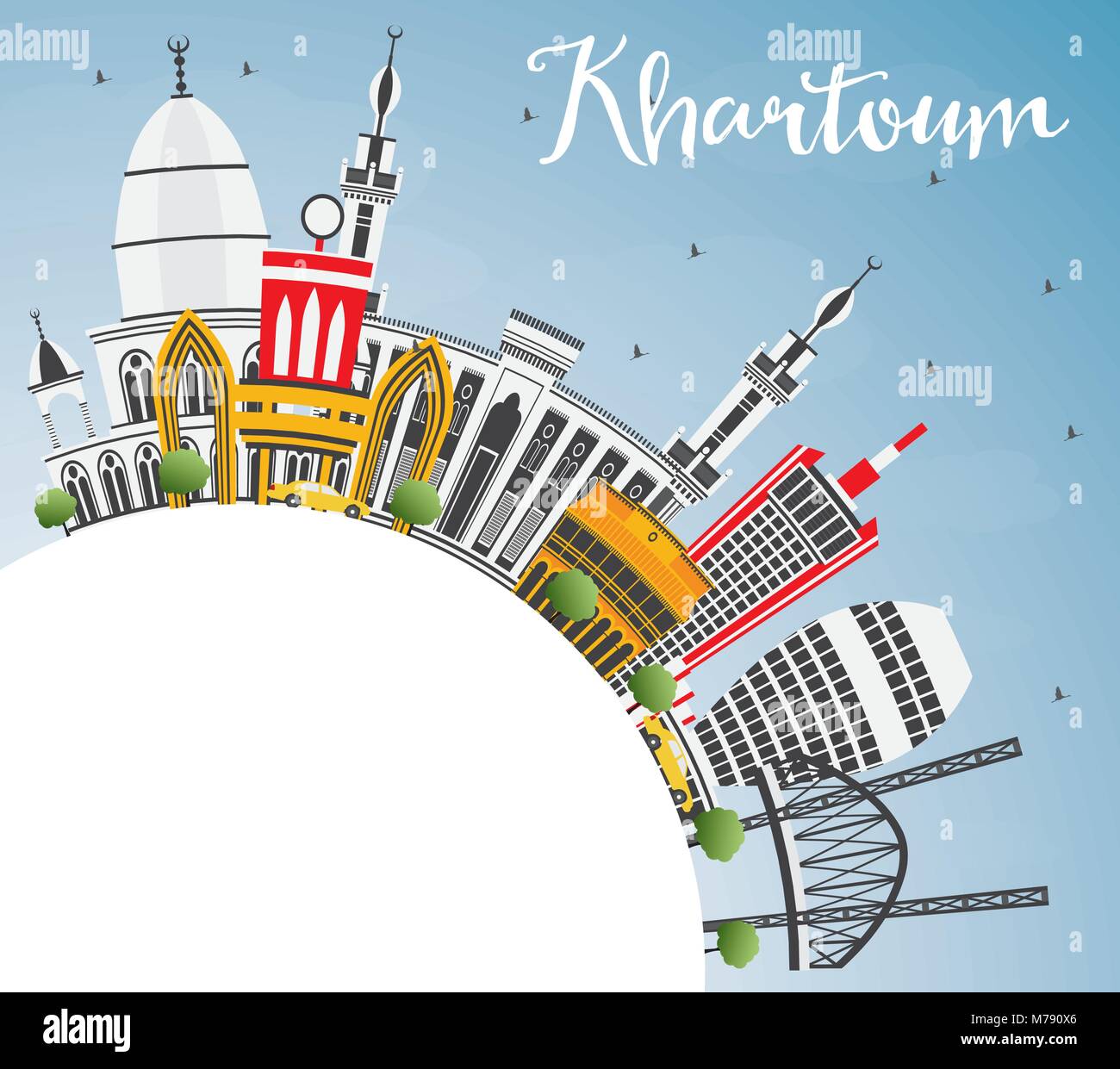 Khartoum Skyline with Gray Buildings, Blue Sky and Copy Space. Vector Illustration. Business Travel and Tourism Concept with Historic Architecture. Stock Vector