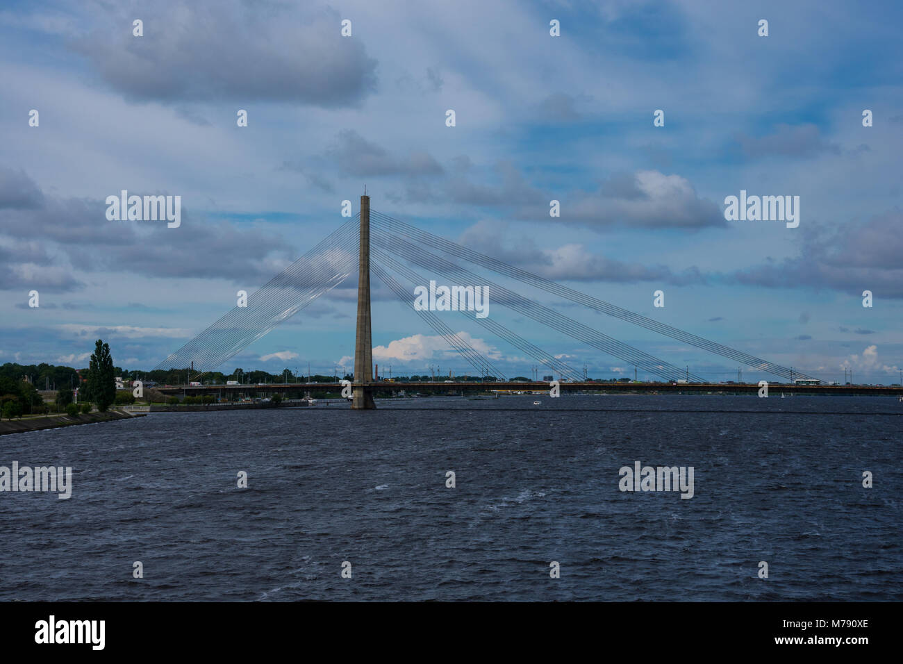 Daugava River and Vansu Bridge (Vansu tilts). Riga, Latvia Stock Photo