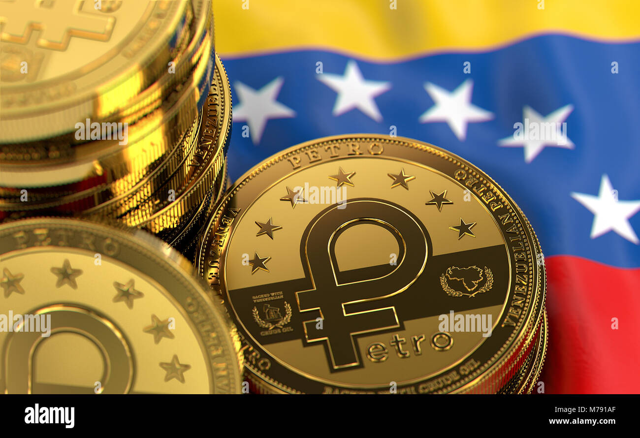 Stack of Petro concept coins on Venezuelan flag. Situation of Petro the  cryptocurrency of Venezuela concept. 3D Rendering Stock Photo - Alamy