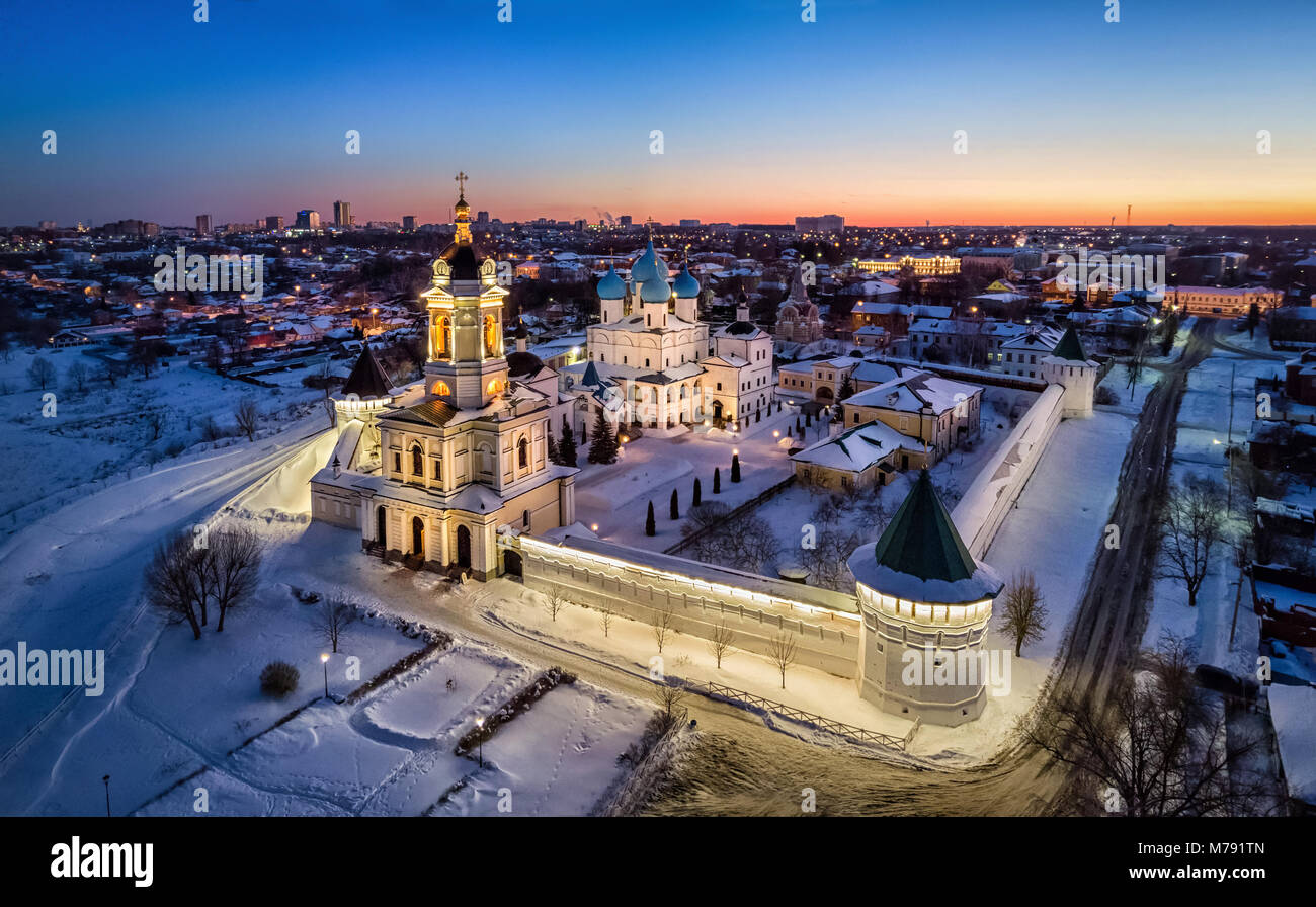 Aerial view of Vysotskiy monastery at dusk in Serpukhov, Moscow Oblast, Russia Stock Photo