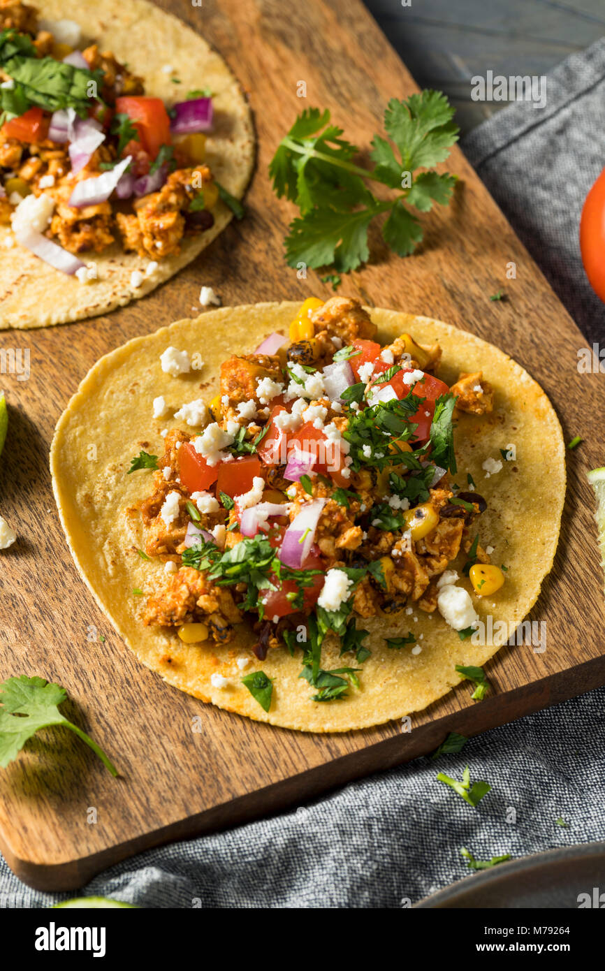 Healthy Homemade Sofritas Tofu Tacos with Tomato Onion and Cilantro
