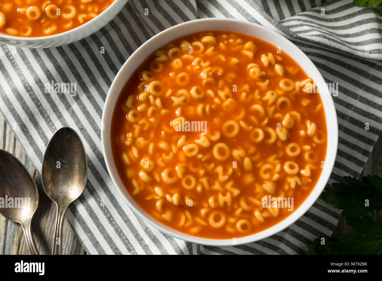 Healthy Alphabet Soup in Tomato Sauce Ready to Eat Stock Photo Alamy