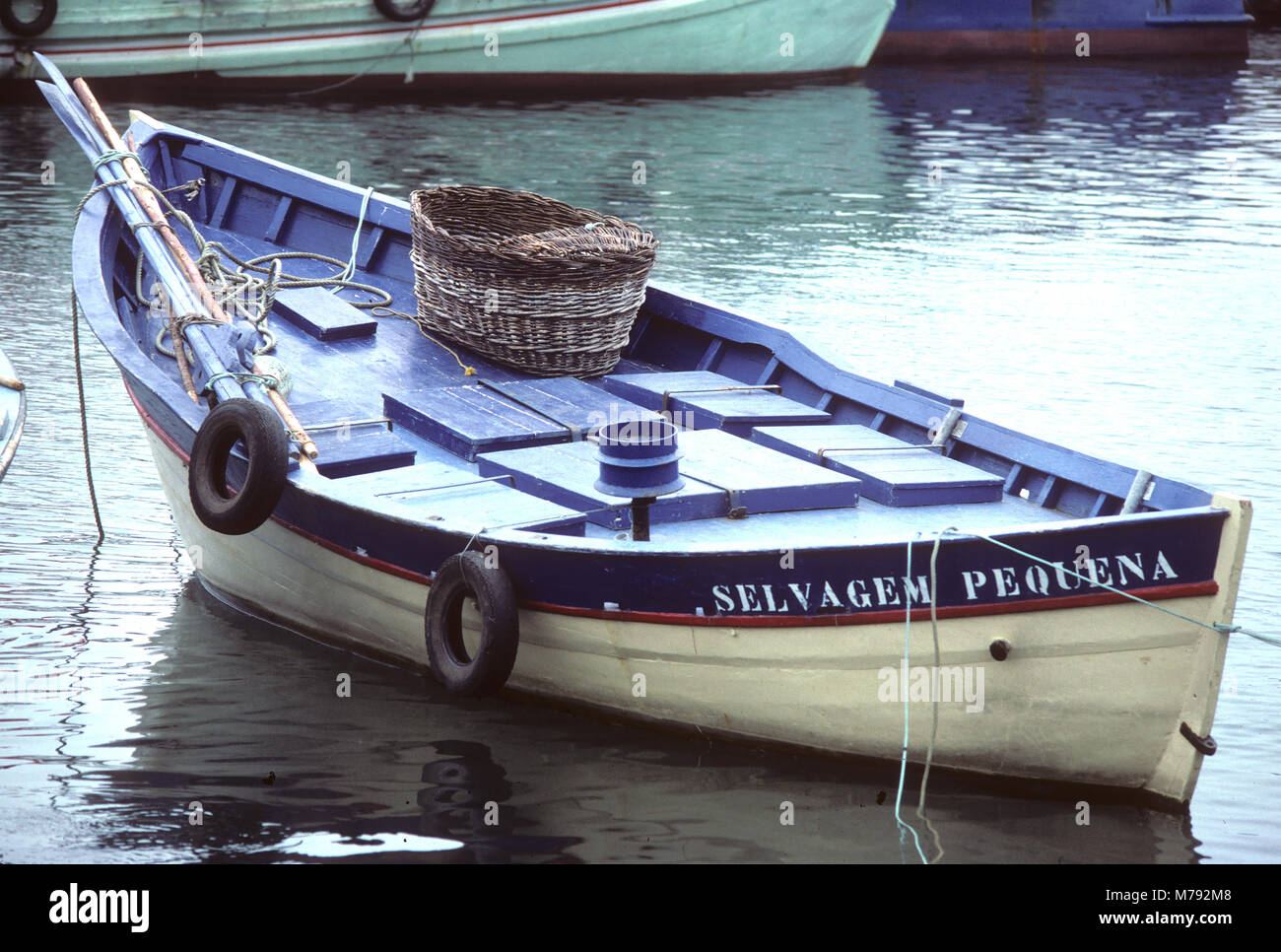 A fishing boat at the ready for night fishing in Camara de Lobos, Madeira, Portugal Stock Photo