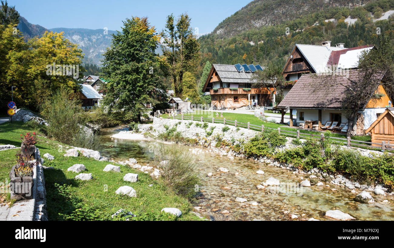 Alpine Village near Lake Bohinj, Slovenia Stock Photo