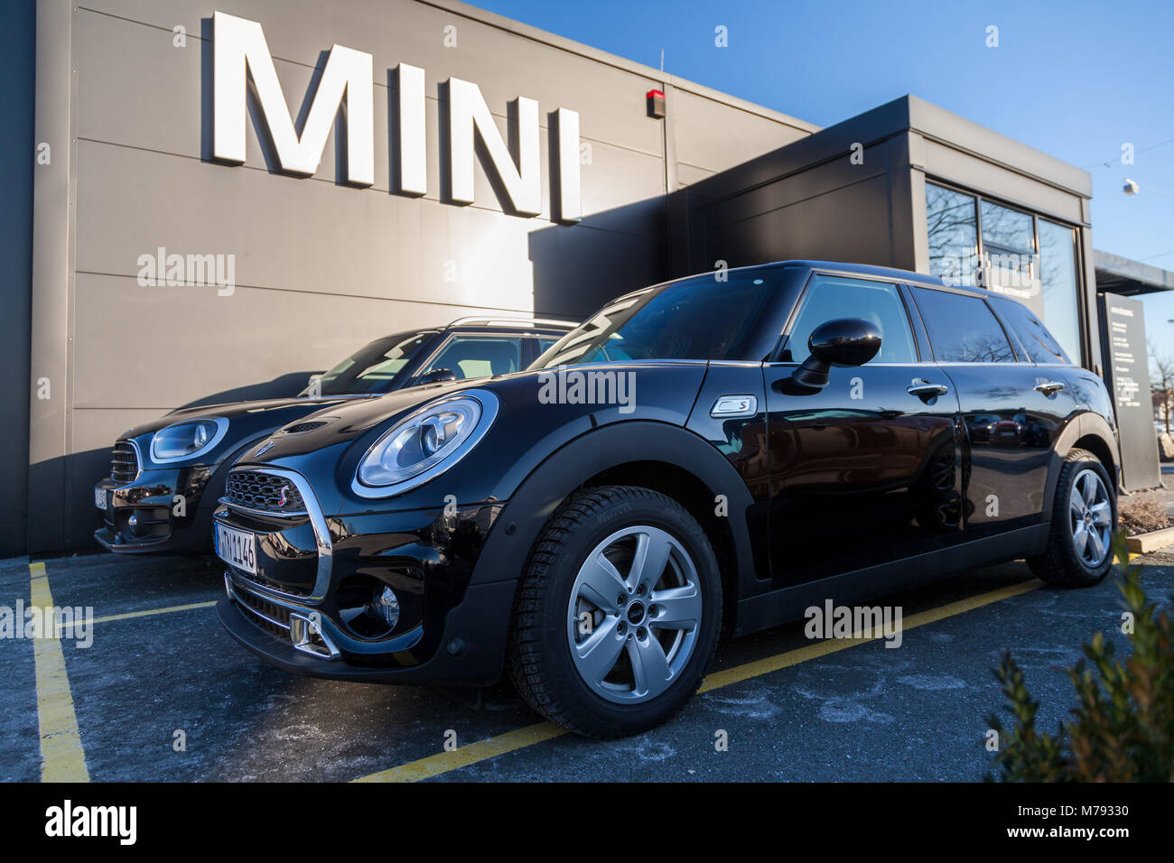 NUERNBERG / GERMANY MARCH 4, 2018 Mini logo on a Mini car at a car