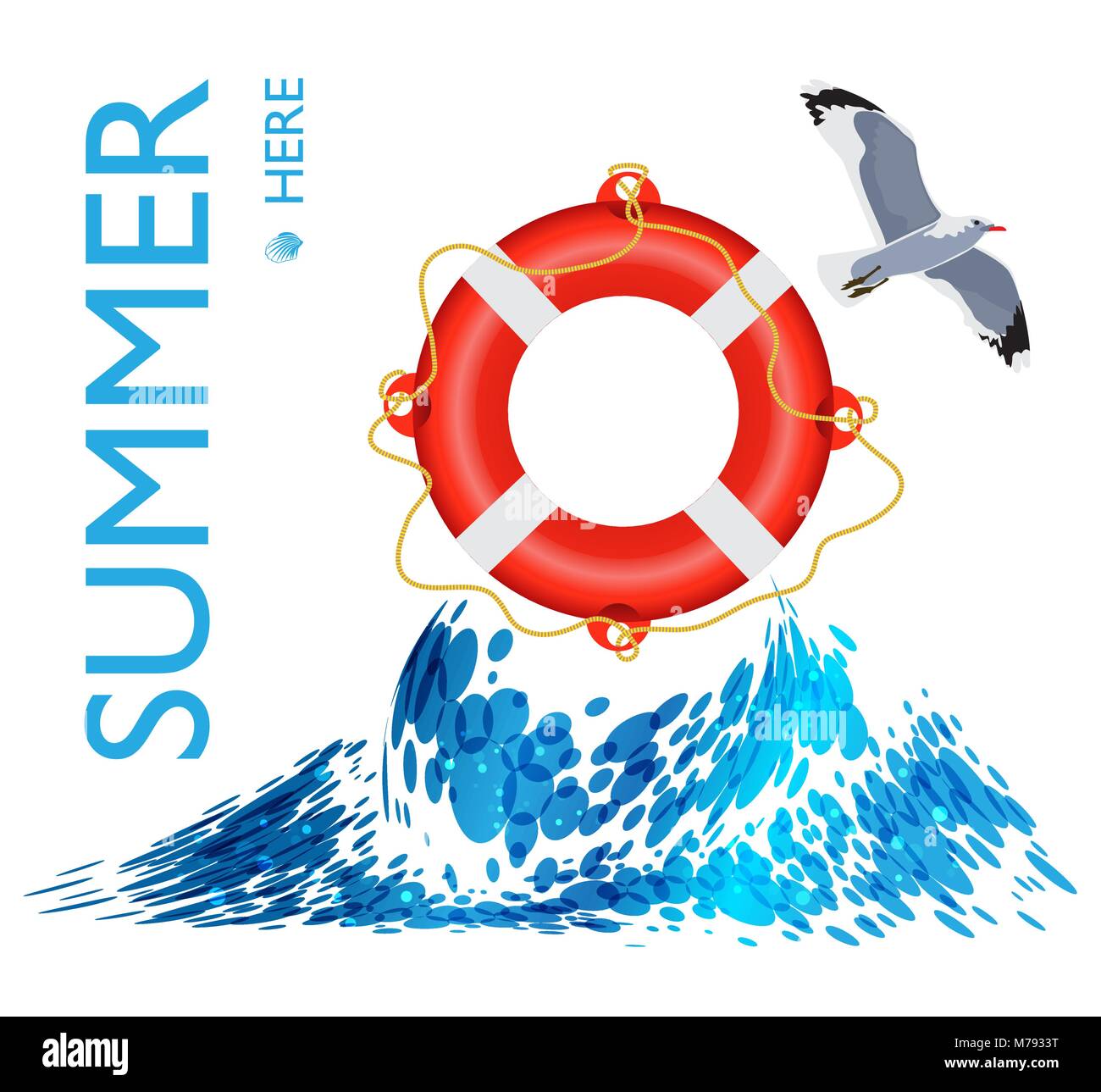 Lifebuoy on the wave, poster background Stock Vector