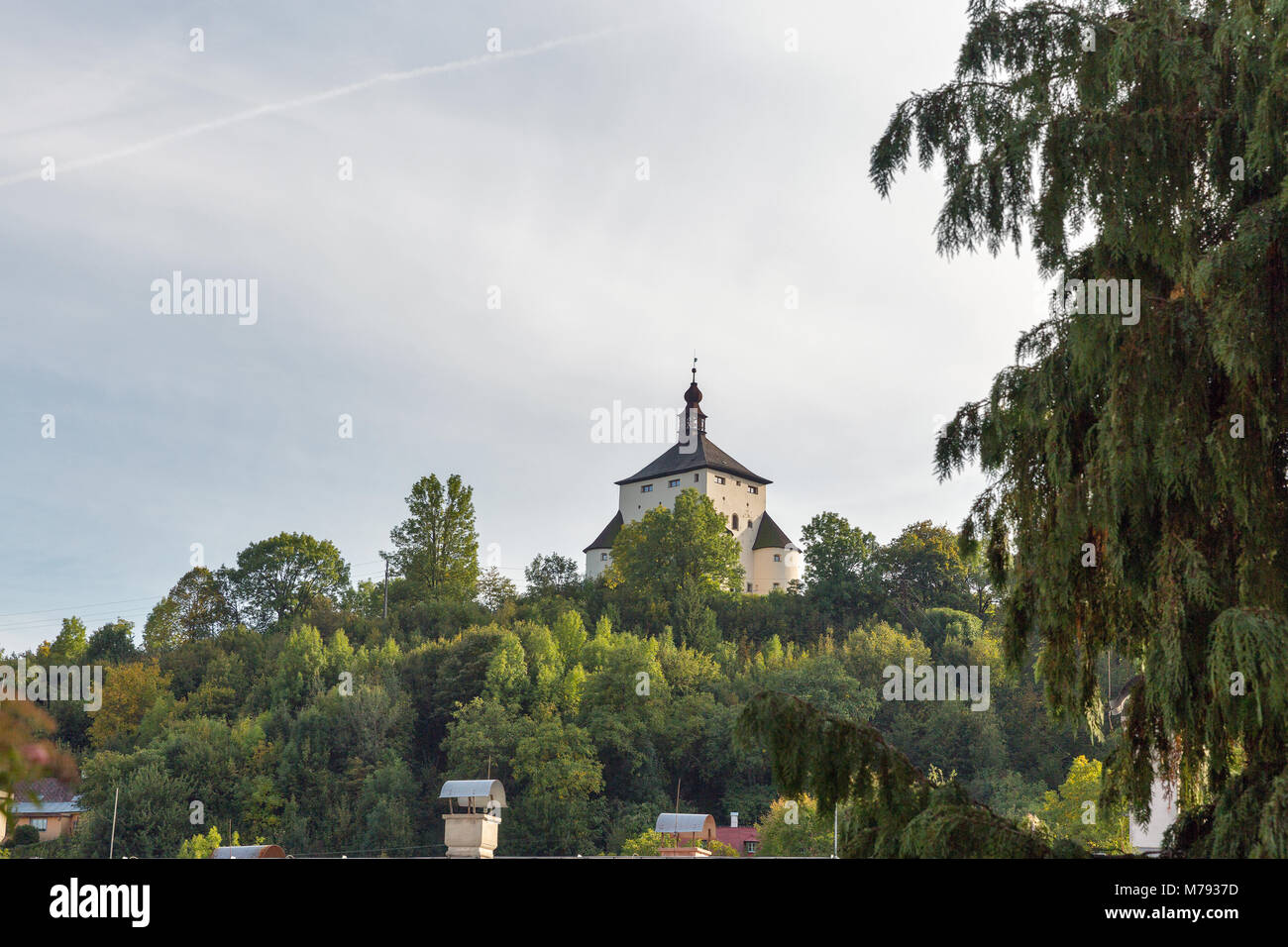 Banska Stiavnica townscape with medieval New Castle, Slovakia. Stock Photo