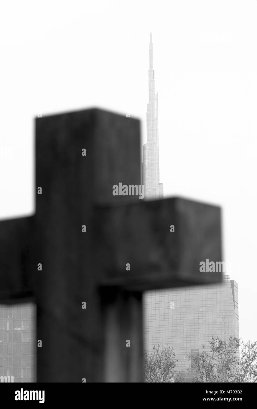 Milan, Italy. The new César Pelli skyscraper seen from Monumental cemetery Stock Photo