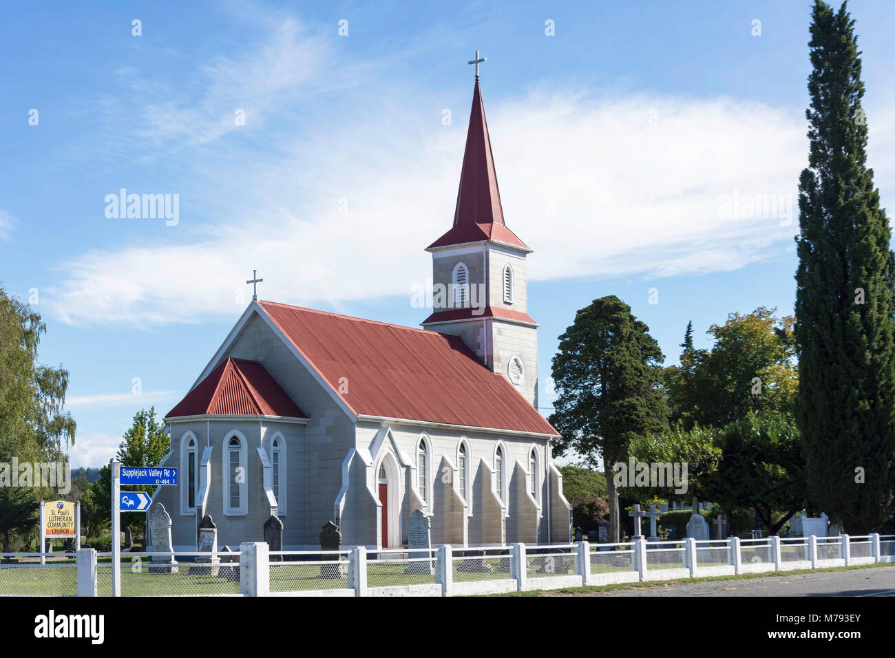 Historic St. Paul's Lutheran Church, Supplejack Valley Road, Upper Moutere, Tasman District, New Zealand Stock Photo
