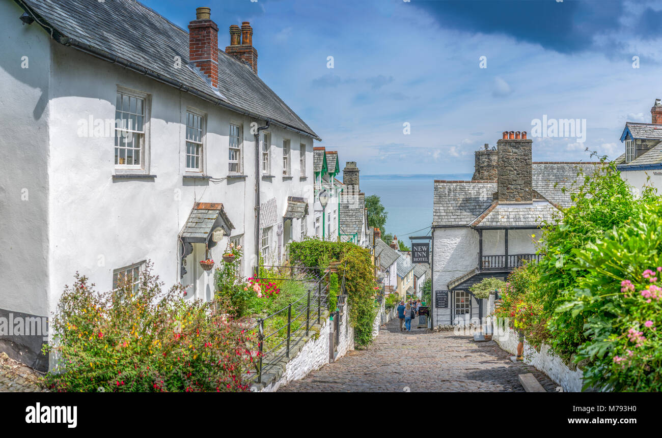 The unspoilt village of Clovelly in Devon, built on a hillside down to the sea. Stock Photo