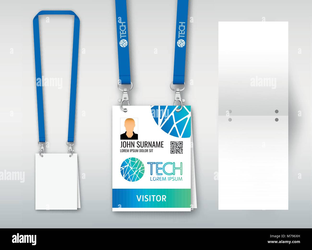 Design of double hole lanyard. Example with double program card. Access ID for congresses, events, fairs, exhibitions. Vector illustration of lanyard. Stock Vector