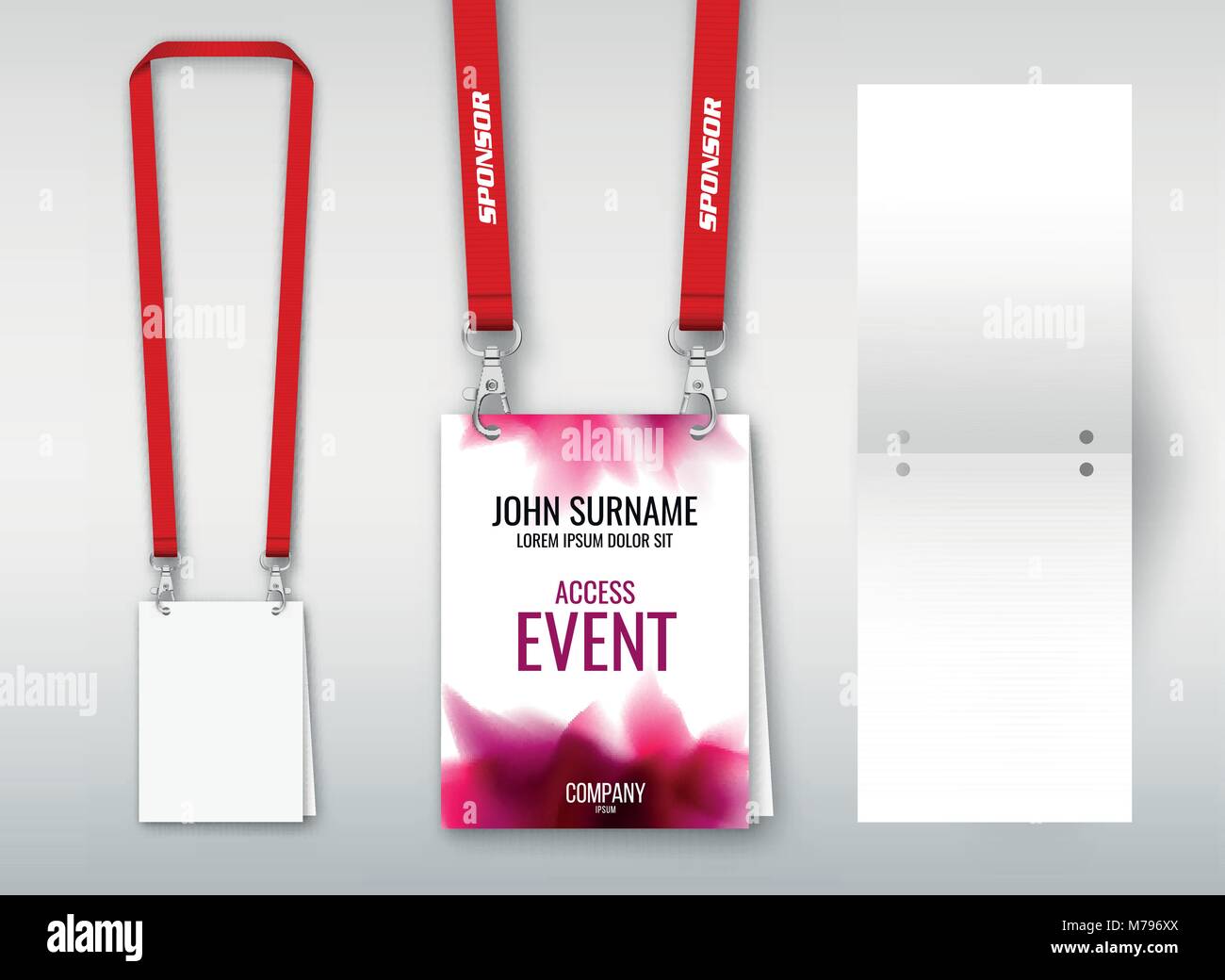 Design of double hole lanyard. Example with double program card. Access ID for congresses, events, fairs, exhibitions. Vector illustration of lanyard. Stock Vector