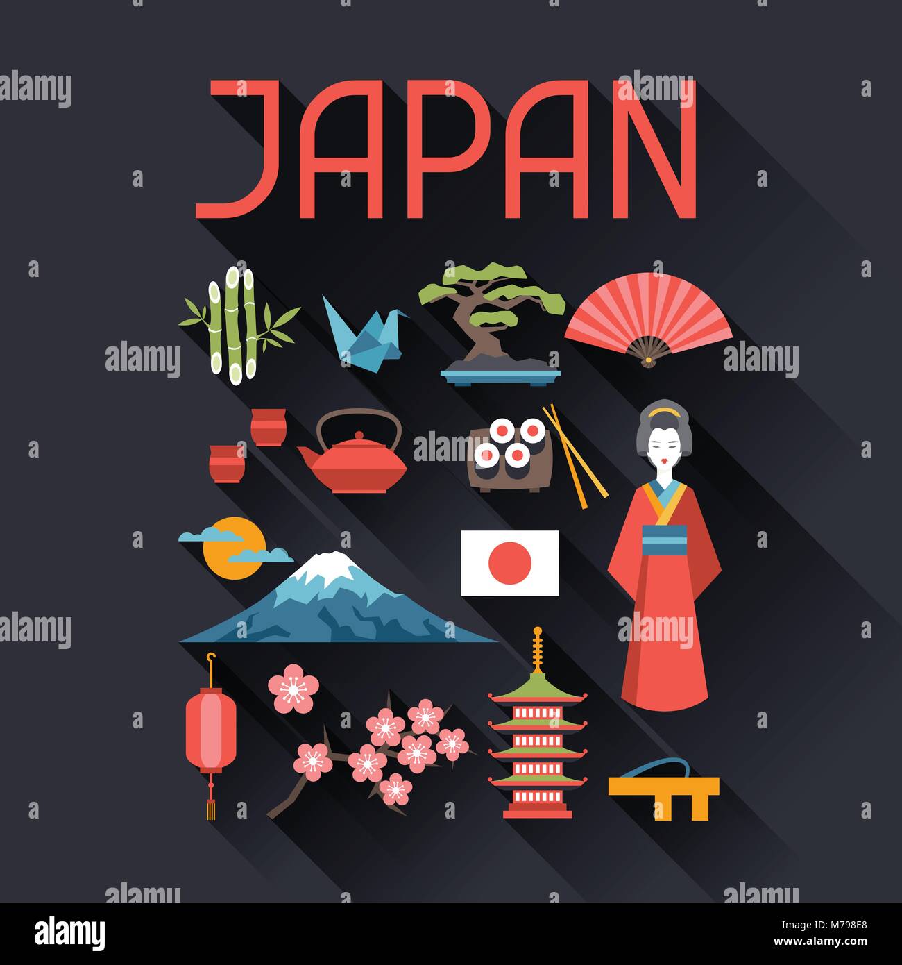 Japan icons and symbols set. Stock Vector