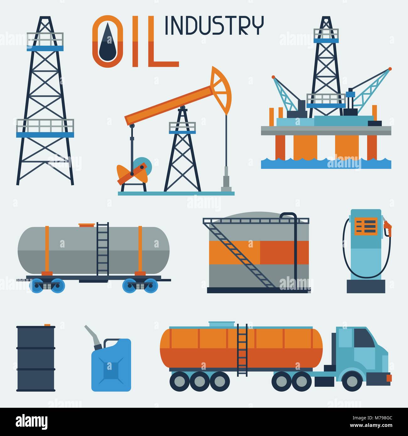 Industrial set of oil and petrol icon.  Stock Vector