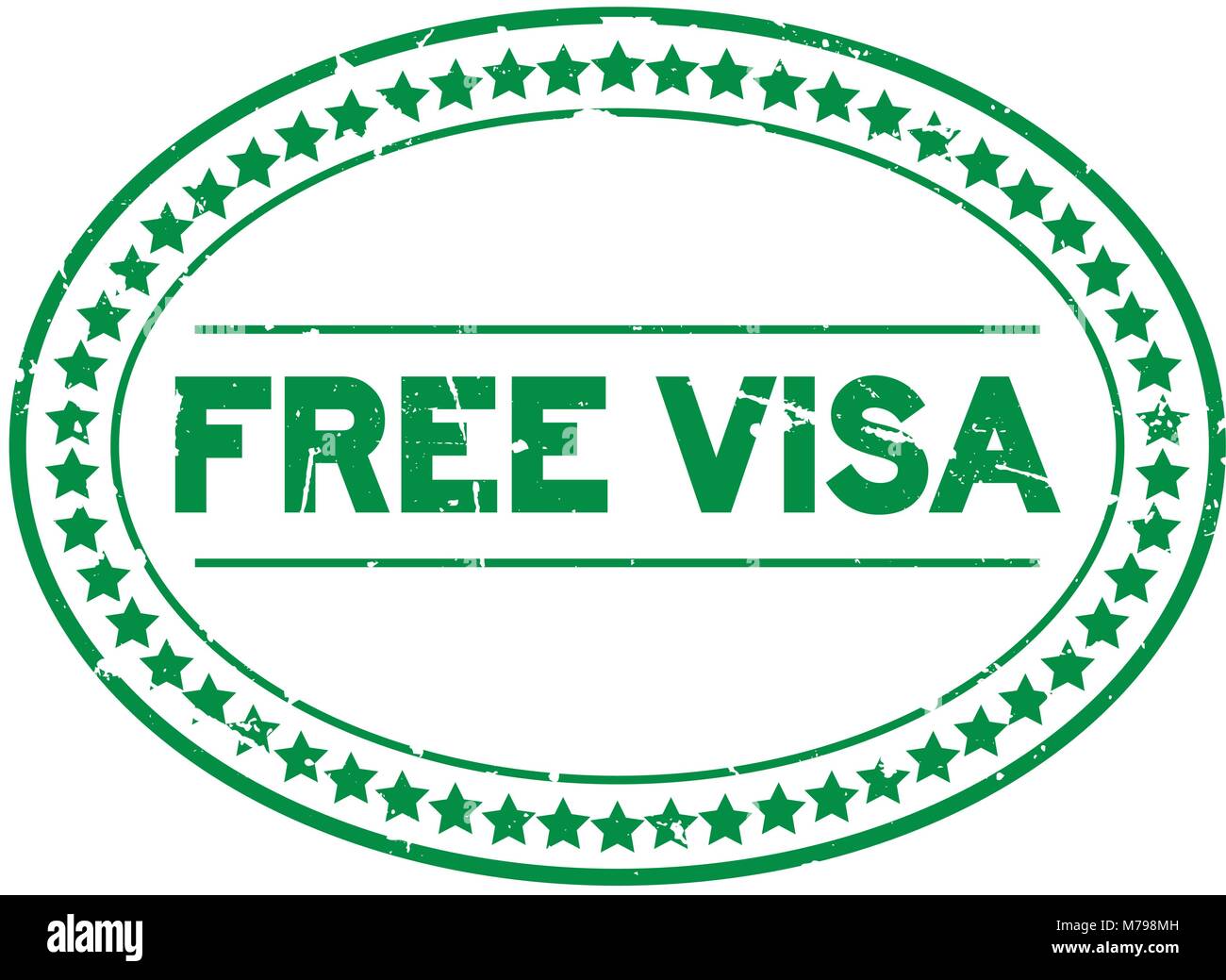Grunge green free visa oval rubber seal stamp on white background Stock Vector