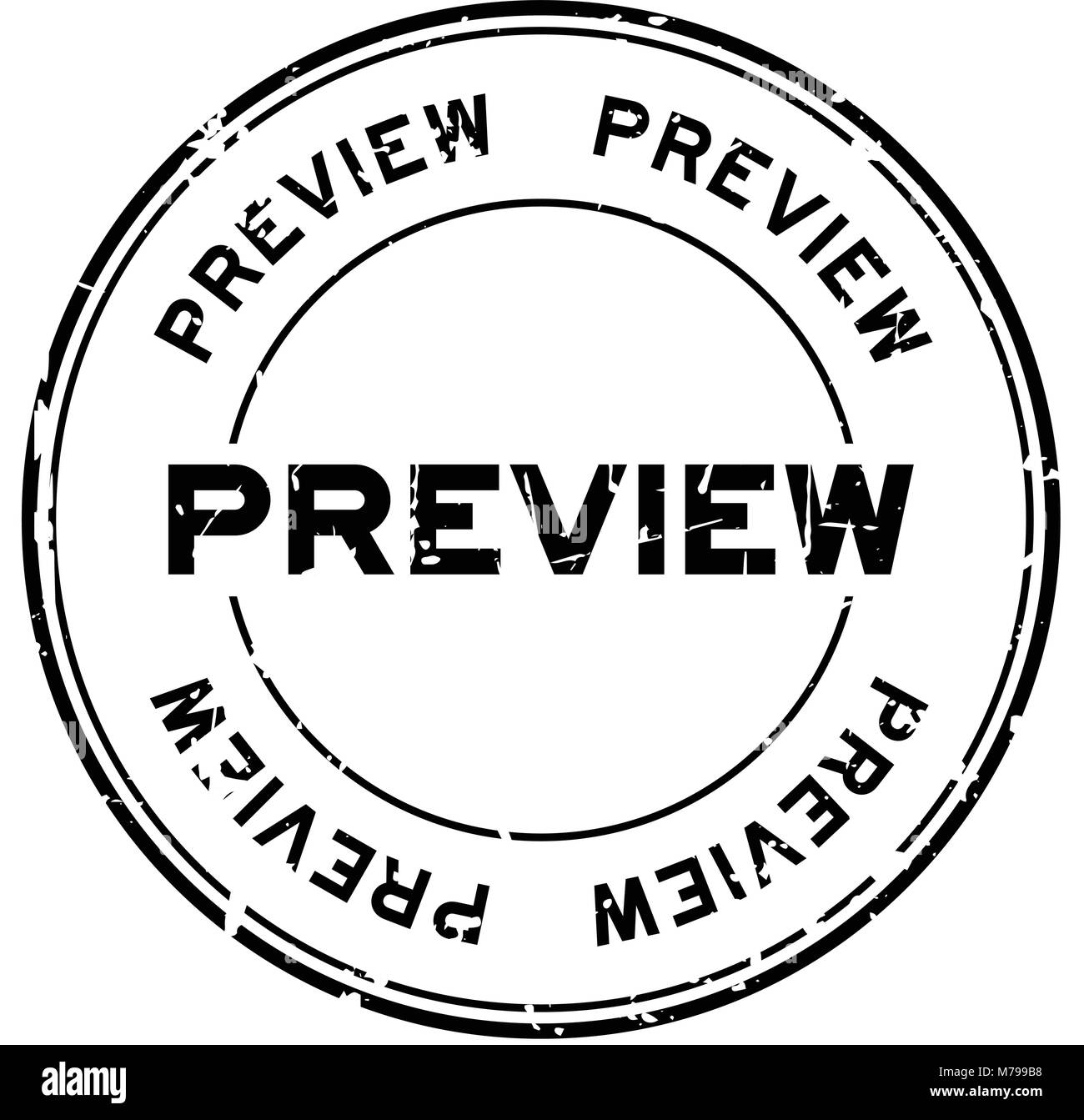 Grunge black preview round rubber seal stamp on white background Stock Vector