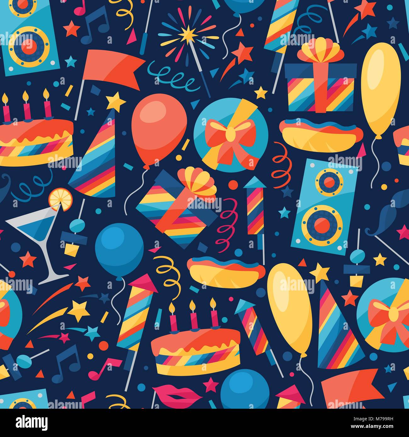 Celebration seamless pattern with party icons and objects Stock Vector ...