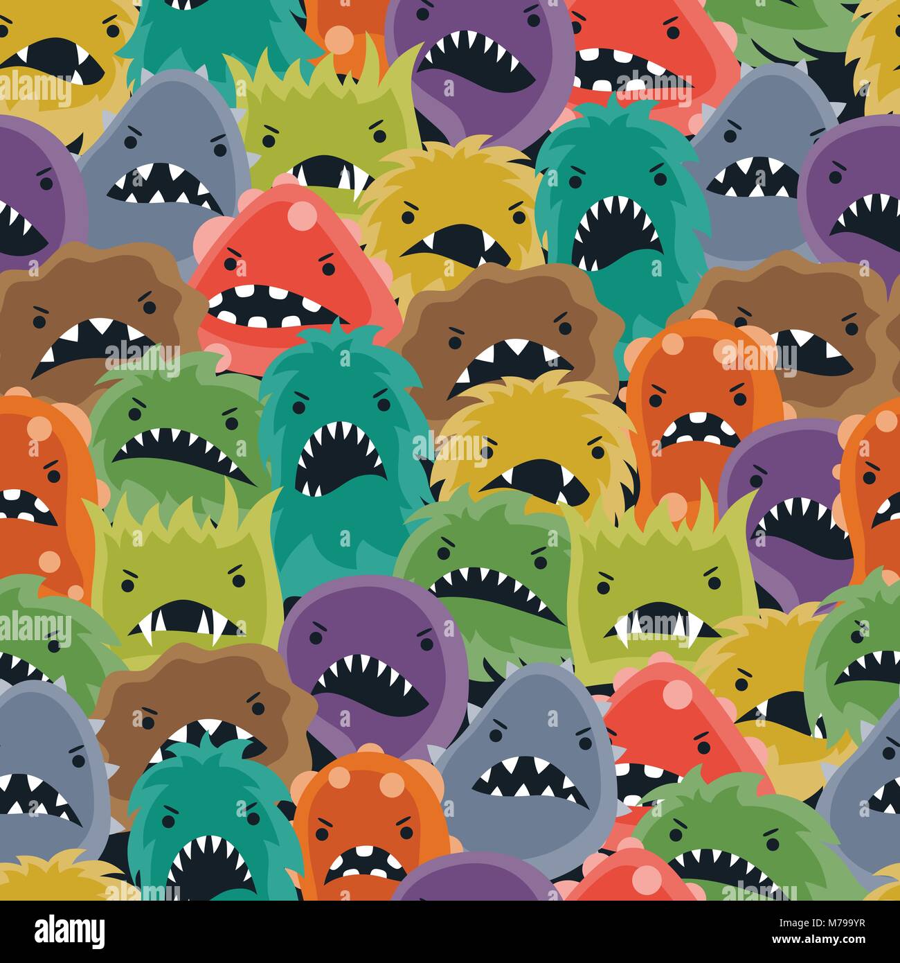 Seamless pattern with little angry viruses and monsters Stock Vector ...