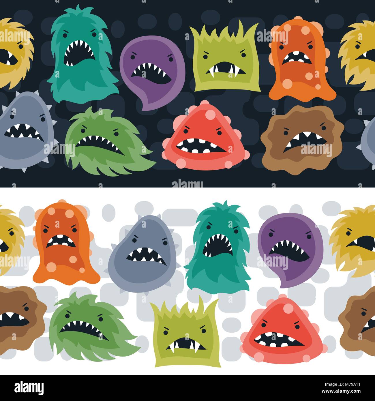Seamless pattern with little angry viruses and monsters Stock Vector ...