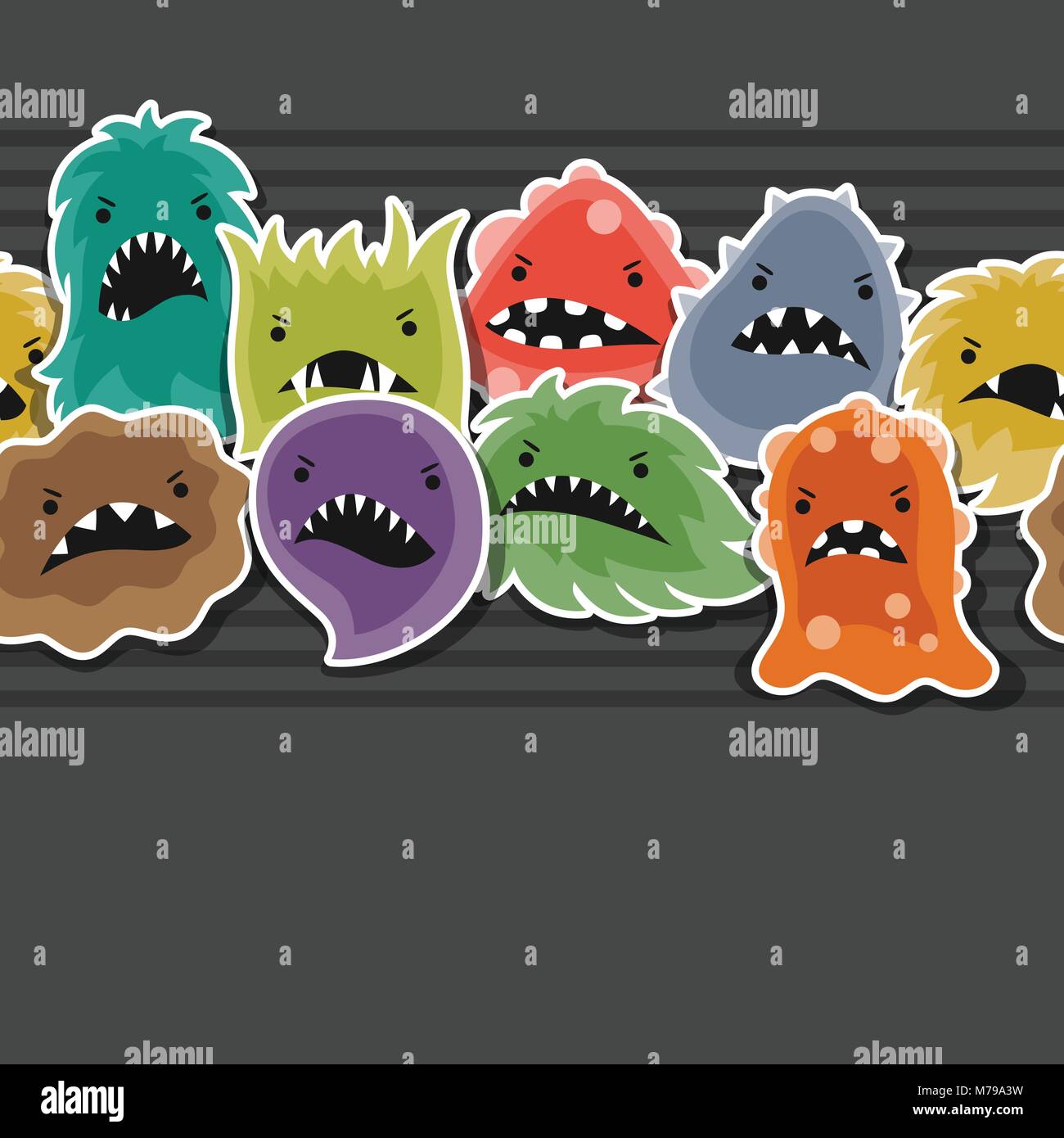 Seamless pattern with little angry viruses and monsters Stock Vector ...