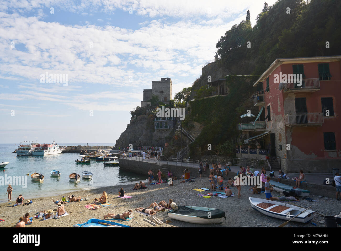 Monterosso al Mare, Italy - July 9, 2016: Monterosso al Mare Beach in Cinque Terre, Italy Stock Photo