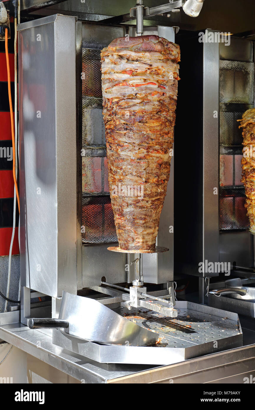 Fast Food Rotisserie With Greek Pork Gyros Stock Photo - Alamy