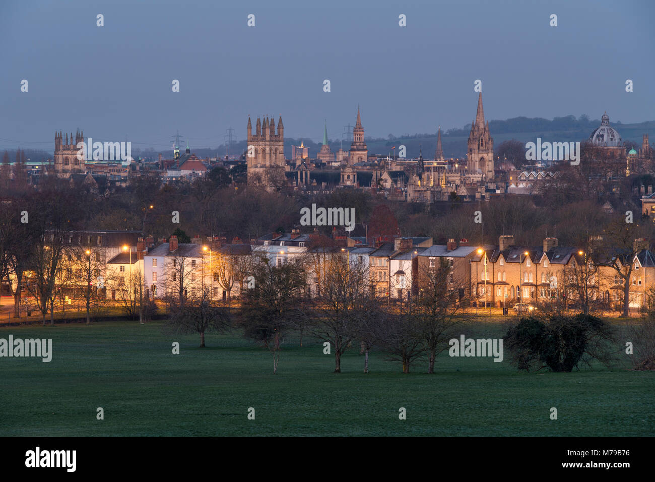 Oxford city centre from south park in the early morning in winter. Oxford, Oxfordshire, England Stock Photo