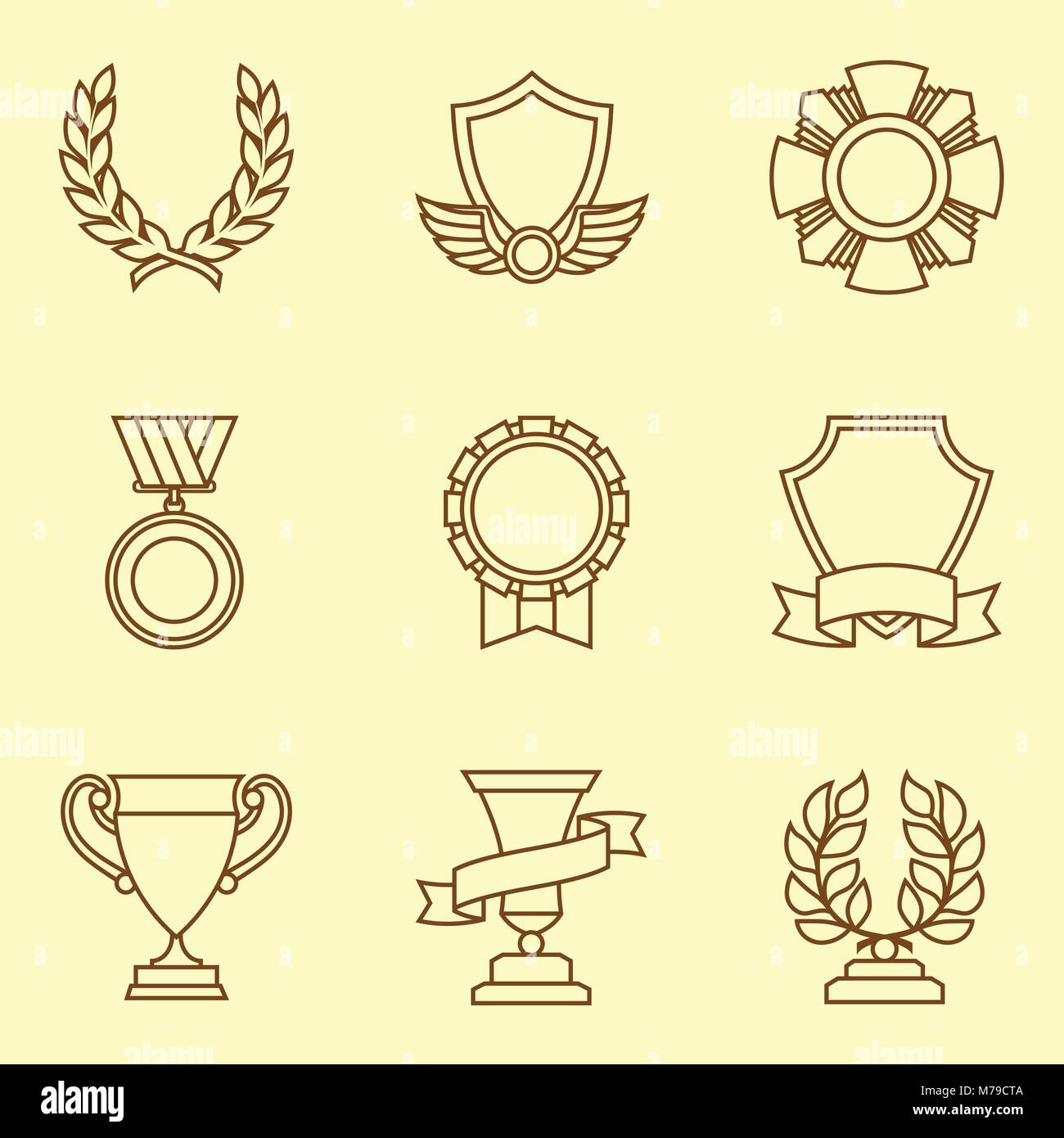 Trophy and awards icons set in linear style Stock Vector Image & Art ...