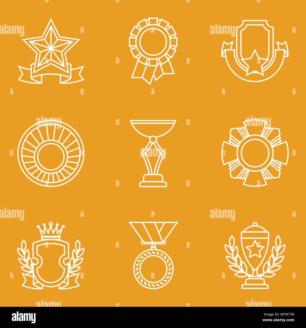 Trophy and awards icons set in linear style Stock Vector Image & Art ...