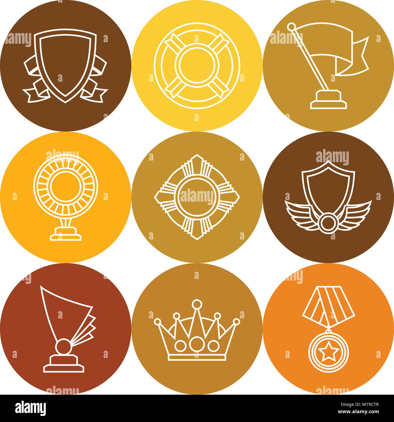 Trophy and awards icons set in linear style Stock Vector Image & Art ...