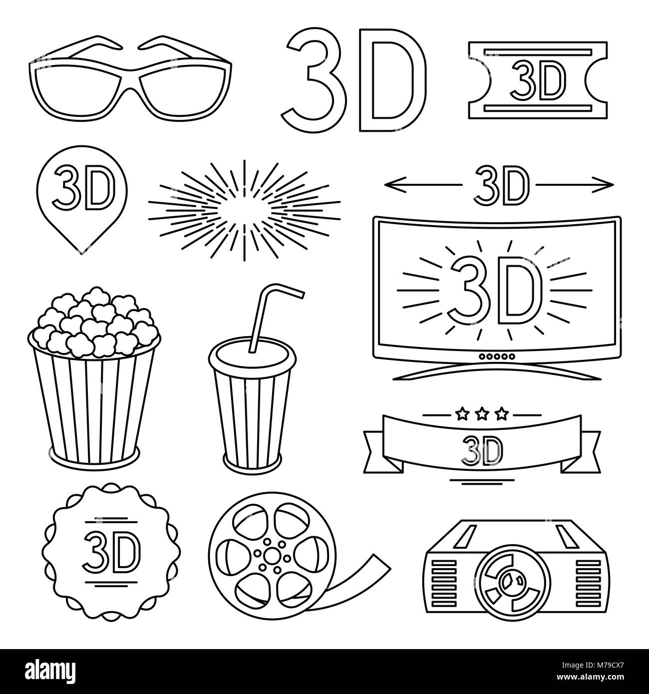 Set of movie design elements and cinema icons Stock Vector Image & Art ...