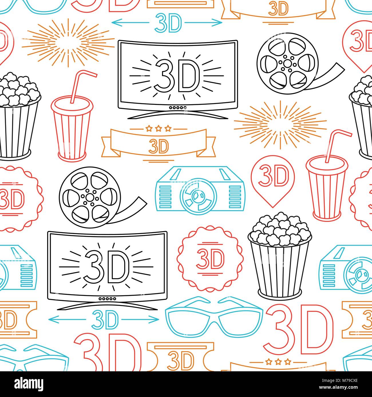 Seamless pattern of movie elements and cinema icons Stock Vector Image ...
