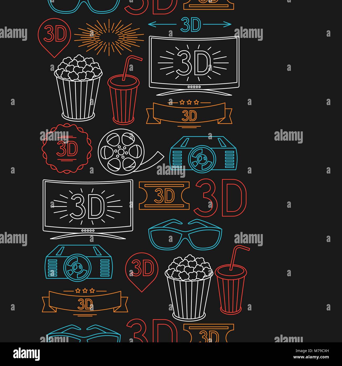 Seamless pattern of movie elements and cinema icons Stock Vector Image ...