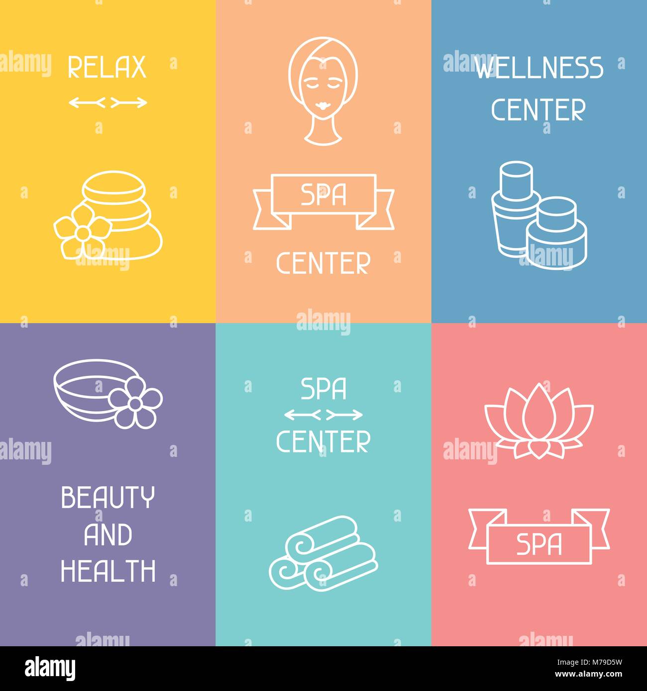 Spa and recreation business cards with icons in linear style Stock ...
