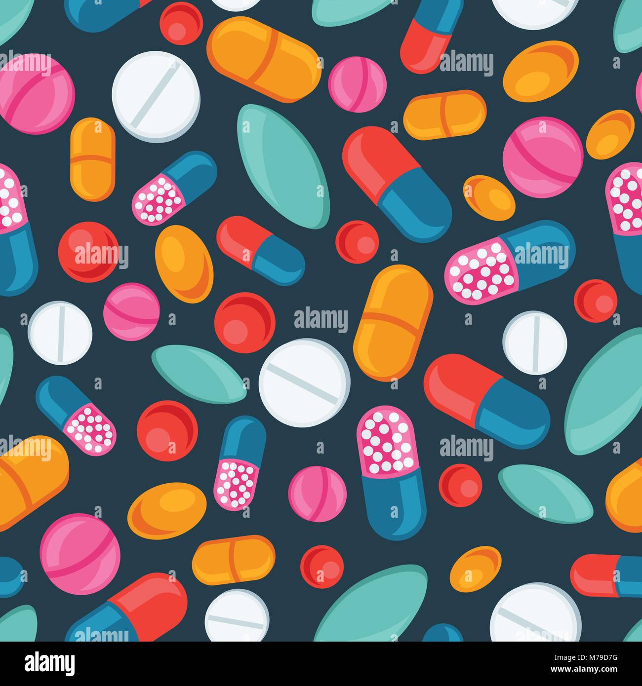 Medical seamless pattern with pills and capsules Stock Vector