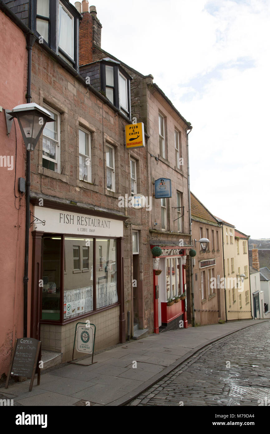 Fish Restaurant at Berwick-upon-Tweed in England. The shop sells fish and chips. Stock Photo