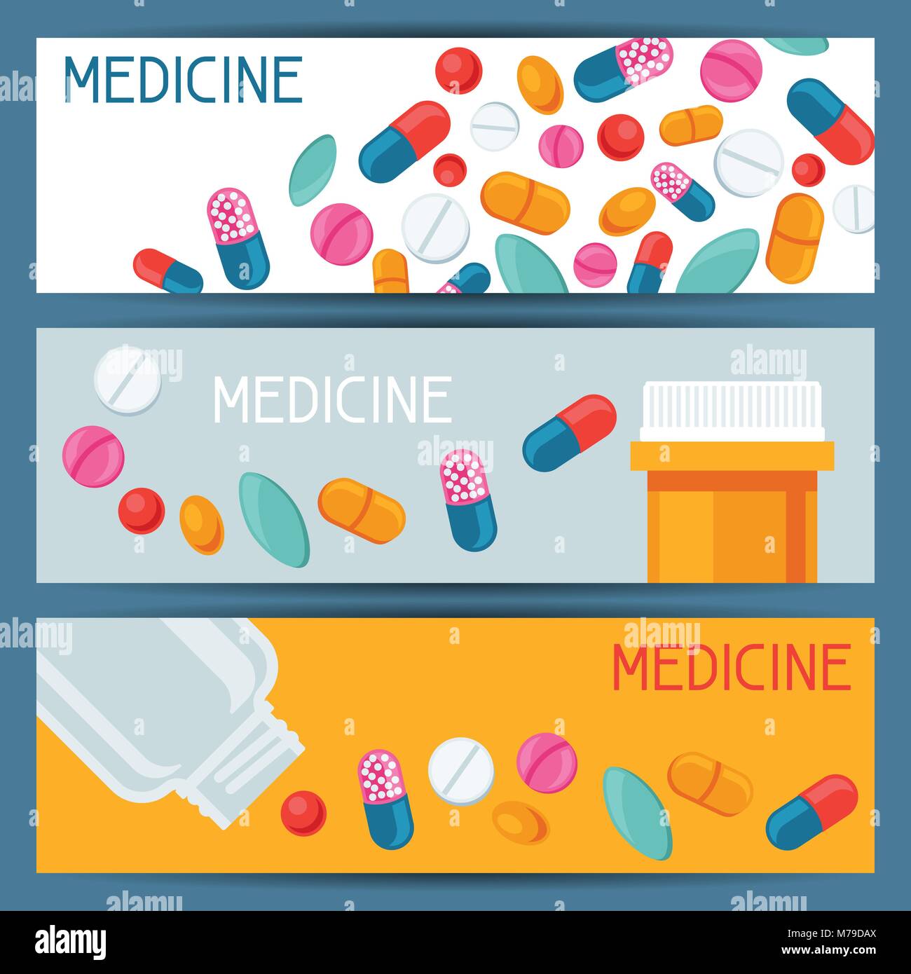 Medical banners design with pills and capsules Stock Vector