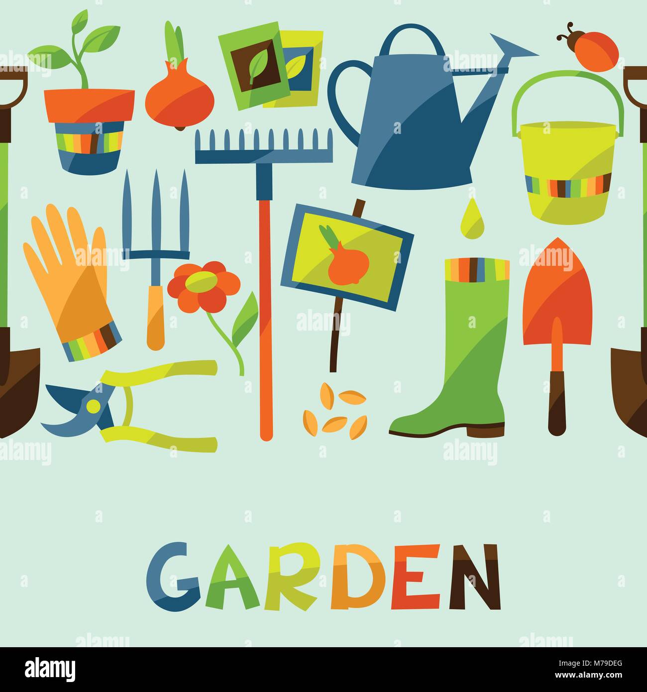 Seamless pattern with garden design elements and icons Stock Vector ...