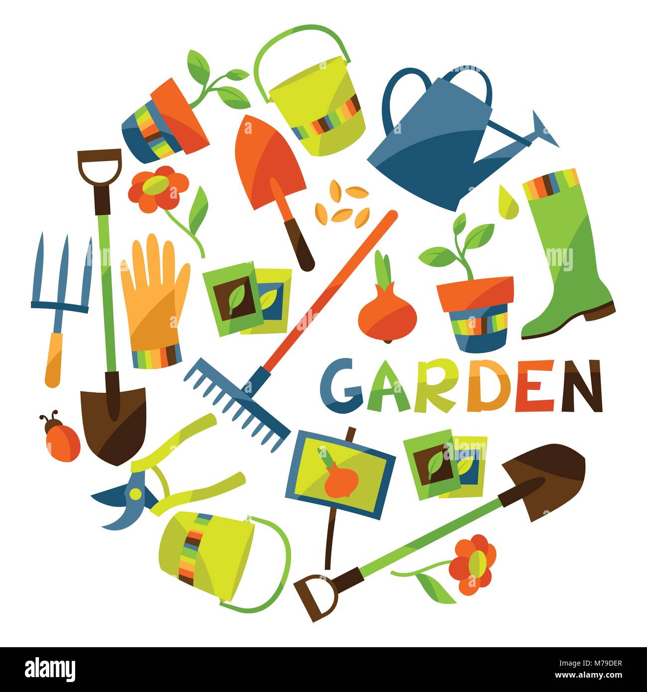 Background with garden design elements and icons Stock Vector Image ...