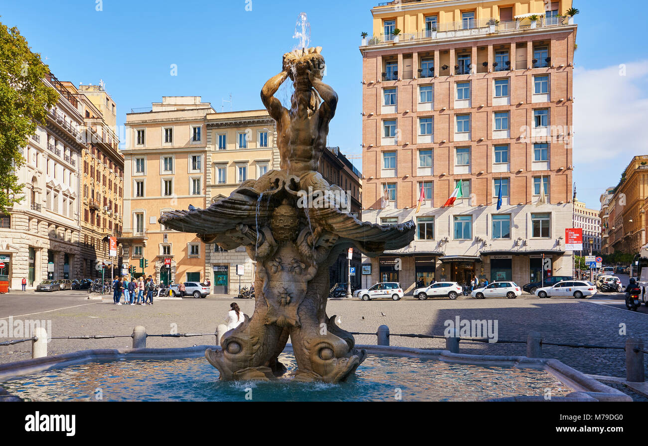 Rome, Italy - October 10, 2016: Triton Fountain (Fontana del Tritone) in Rome, Italy Stock Photo